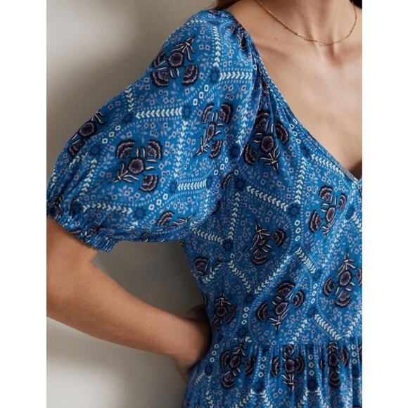 Boden V-neck Midi Dress Mosaic Blue Poppy Bloom Size UK14L US10L - Picture 8 of 11